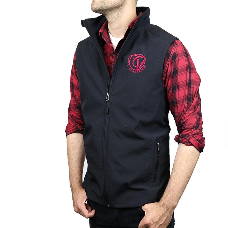 El Viejon Brand Vest - BLACK - Front EVC LH   EVB Back (Maroon logo)