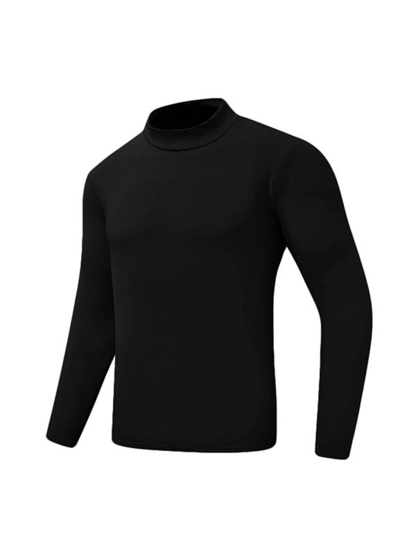 Men's Solid Mock Neck Thermal Underwear Top, Casual Comfy Long Sleeve Base Layer T-shirt for Fall & Winter, Men's Thermal Underwear for Daily Wear