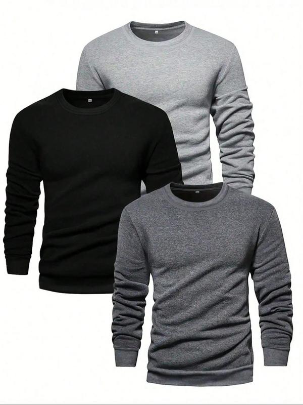 Men's Solid Long Sleeve Crew Neck Loungewear Top, Casual Comfy Round Neck Top for Spring & Fall, Men's Sleepwear for Daily Wear