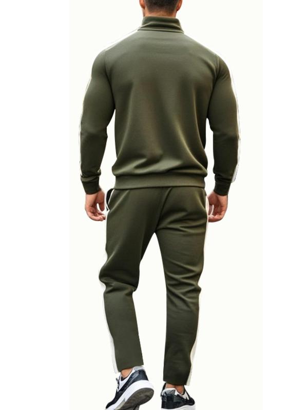 Men's Solid Zip Up Top & Drawstring Waist Pants Set, Regular Fit Casual Raglan Sleeve Top & Side Stripe Pocket Trousers, Men's Two-piece Outfits for All Seasons