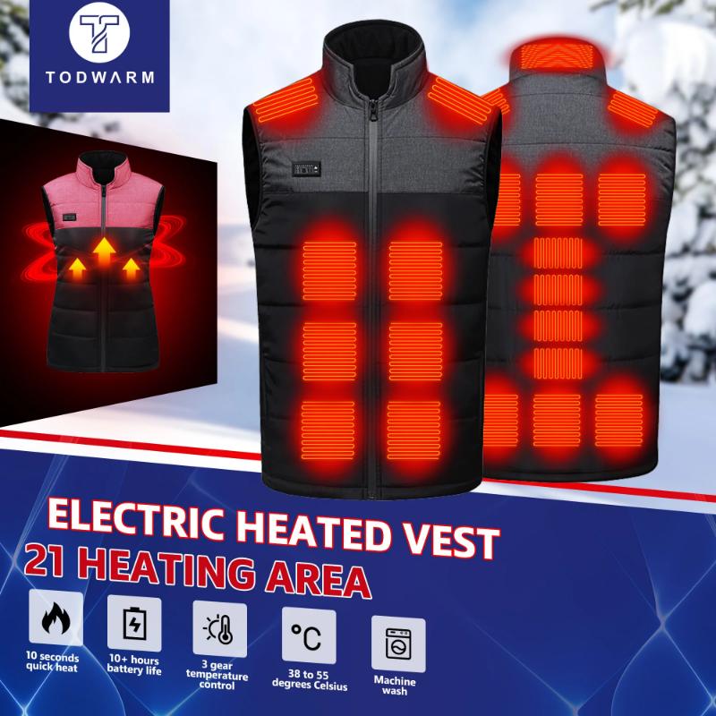 NEW Hot Sale 21 Areas Heating Vest Four Switch Control Men Heating Jacket USB Electric Heated Clothing Women Thermal Vest Warm Winter