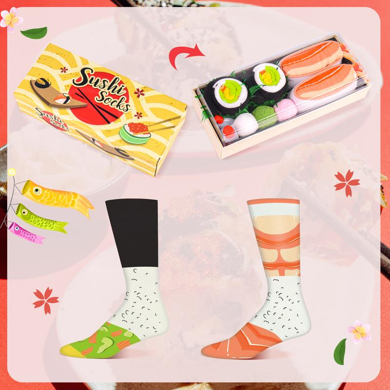 Sushi Box Funny Socks for Men Women Teens-Novelty Food Socks-Fathers Birthday Christmas Gifts Stocking Stuffers Menswear Embroidered Love Set Beige Plain