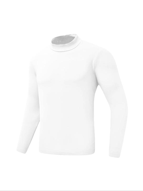 Men's Solid Mock Neck Thermal Underwear Top, Casual Comfy Long Sleeve Base Layer T-shirt for Fall & Winter, Men's Thermal Underwear for Daily Wear