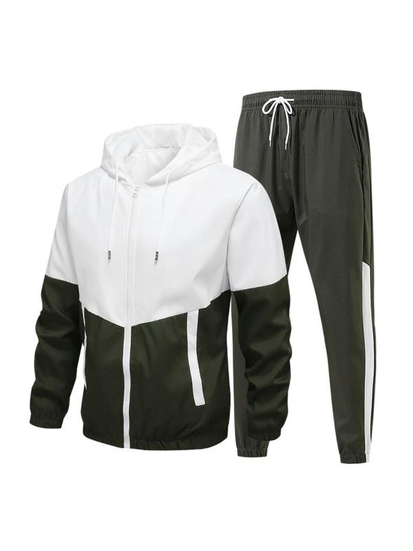 Two-Piece Set Men's Colorblock Drawstring Zip Up Hoodie & Elastic Waist Sweatpants, Regular Fit Casual Long Sleeve Hooded Jacket & Trousers for Fall & Winter, Men's Outfits for Daily Wear, Starboy Outfits