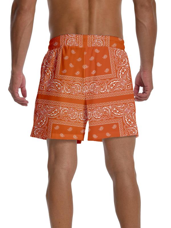 Men's 2 in 1 Paisley Print Pocket Drawstring Waist Shorts, Regular Fit Casual Straight Leg Shorts, Fashion Men's Summer Bottoms for Beach Vacation, Vintage Clothing