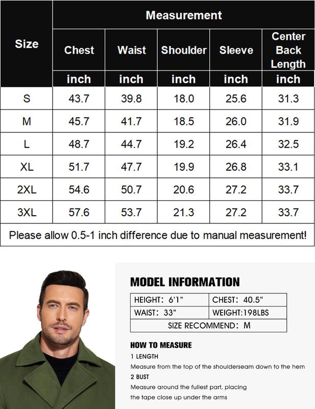 COOFANDY Men's Double Breasted Pea Coat Winter Overcoat Short Trench Coat Notched Collar