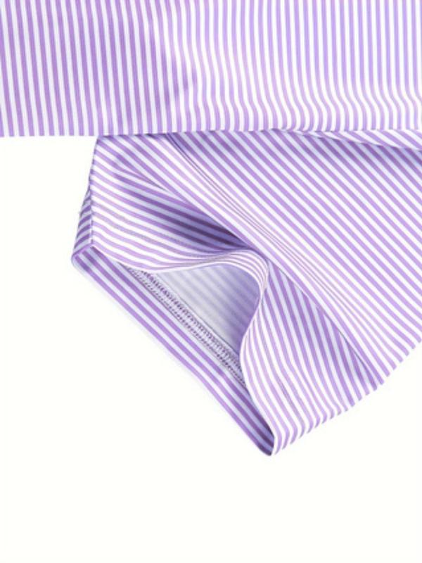 Men's Striped Print Polo Shirt, Regular Fit Casual Short Sleeve Half Button Collared Top for Summer, Fashion Men's Clothes for Daily Wear