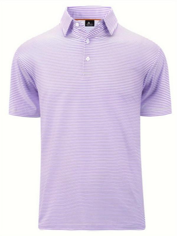 Men's Striped Print Polo Shirt, Regular Fit Casual Short Sleeve Half Button Collared Top for Summer, Fashion Men's Clothes for Daily Wear