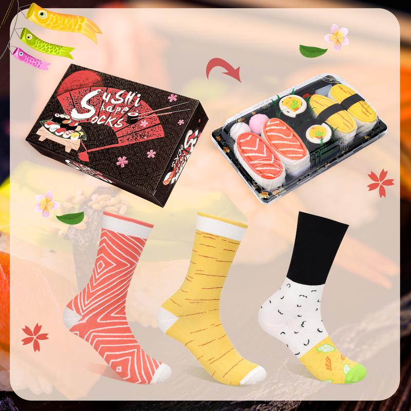 Sushi Box Funny Socks for Men Women Teens-Novelty Food Socks-Fathers Birthday Christmas Gifts Stocking Stuffers Menswear Embroidered Love Set Beige Plain