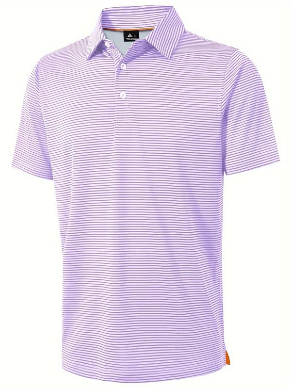 Men's Striped Print Polo Shirt, Regular Fit Casual Short Sleeve Half Button Collared Top for Summer, Fashion Men's Clothes for Daily Wear