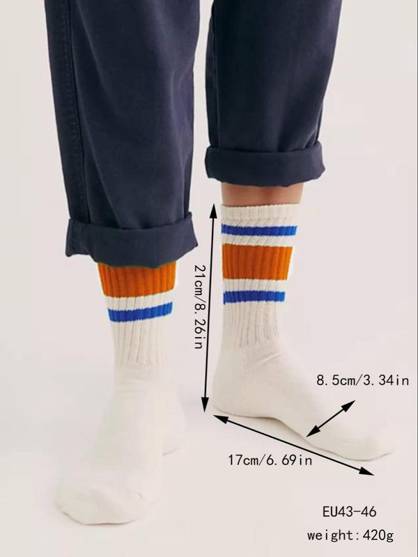 Men's Striped Print Crew Socks, Casual Comfy Breathable Mid-Calf Socks for Daily Wear, Men's Socks for Fall & Winter