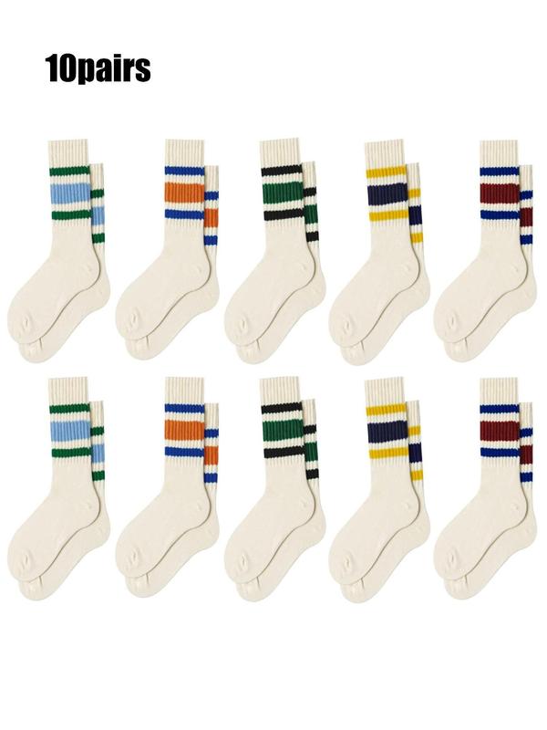 Men's Striped Print Crew Socks, Casual Comfy Breathable Mid-Calf Socks for Daily Wear, Men's Socks for Fall & Winter