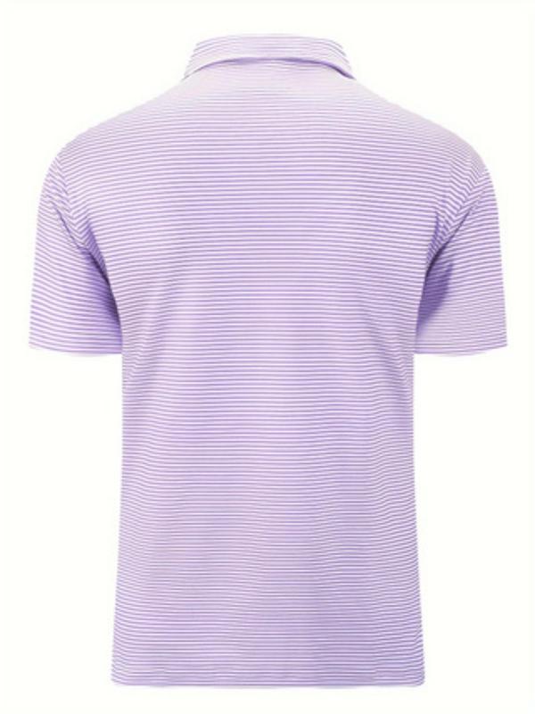 Men's Striped Print Polo Shirt, Regular Fit Casual Short Sleeve Half Button Collared Top for Summer, Fashion Men's Clothes for Daily Wear