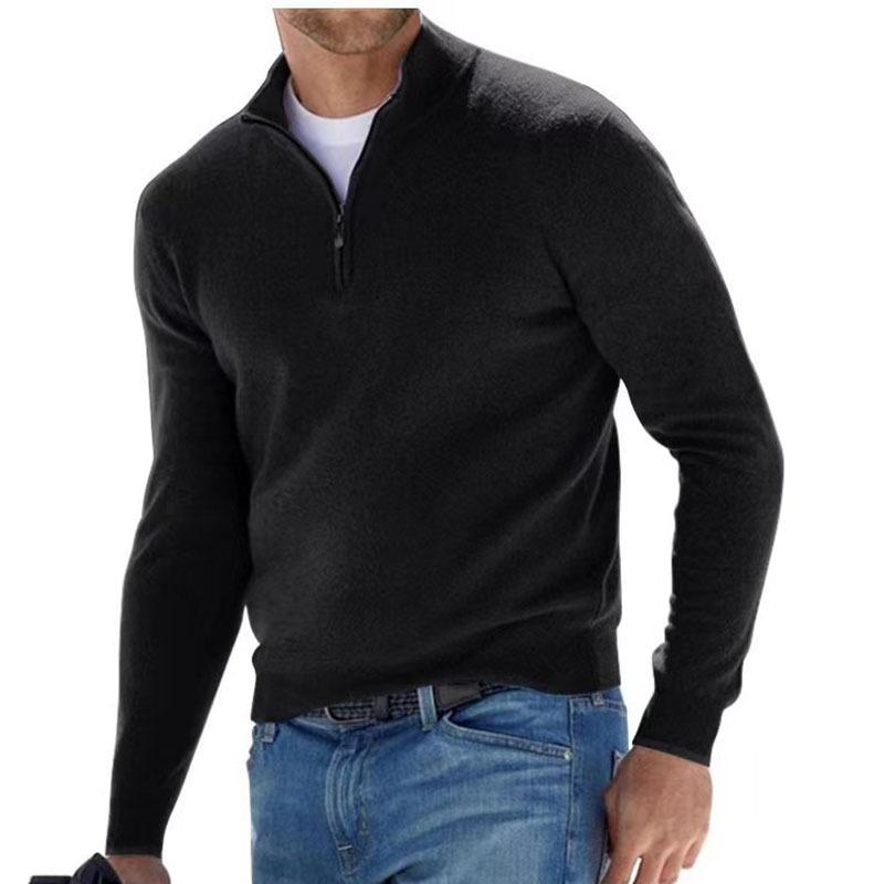 New Autumn Winter men quarter long-sleeve zipper V-neck wool plush zipper MEN'S casual jacket polo shirt slim casual knits turtleneck pullovers stand collar polo shirt Menswear Knitwear