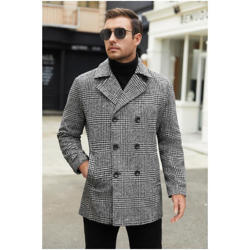 COOFANDY Men's Double Breasted Pea Coat Winter Overcoat Short Trench Coat Notched Collar