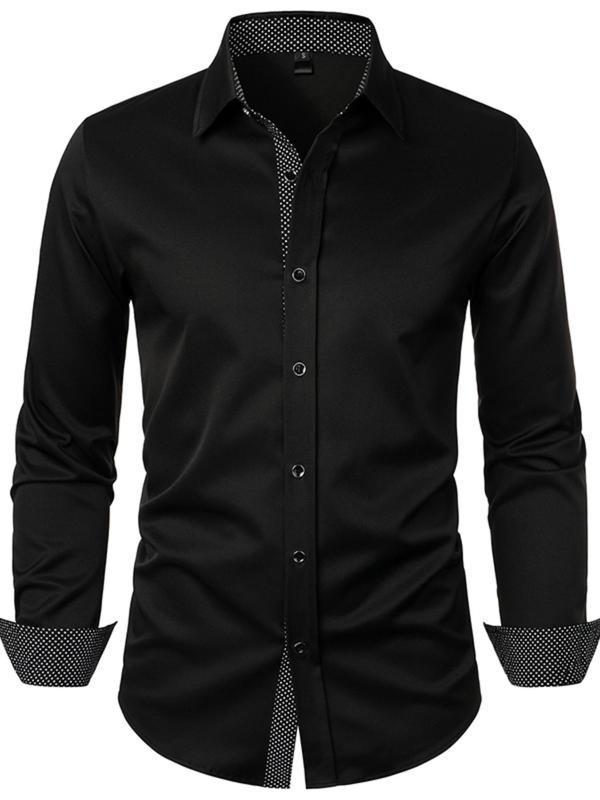 Men's Matching Solid Button Front Long Sleeve Shirt, Streetwear, Regular Fit Casual Collared Top for All Seasons, Back-to-School Clothing, Shirts for Men, Classic Menswear, 2000s Clothes, Men's Clothing, Men's Tops, Fall Clothes 2024 Longsleeves