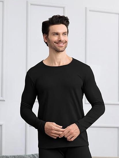 Men's Thermal Fleece Lined Crewneck Long Sleeve Underwear Top for Winter - Menswear, Human Motocross Biker