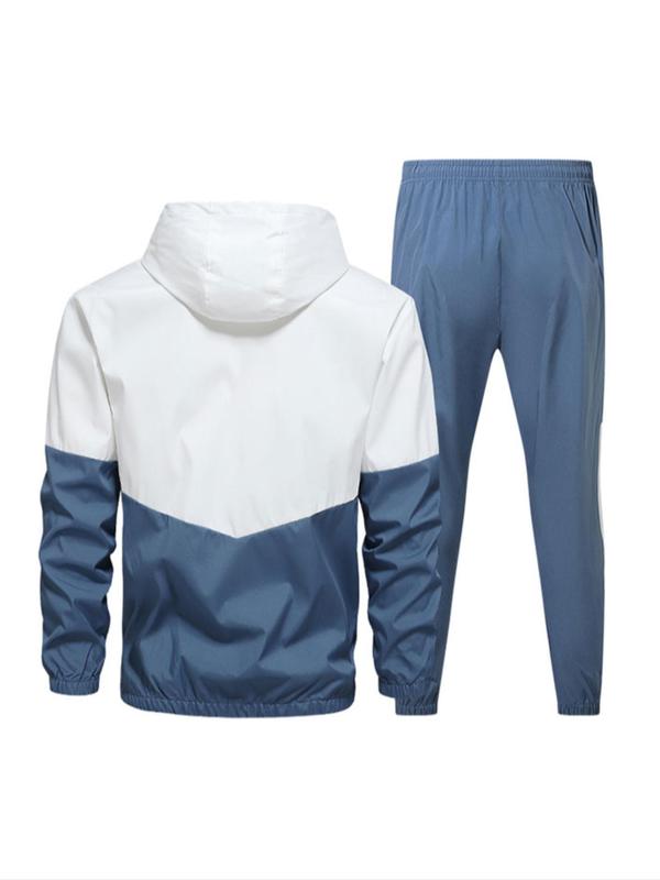 Two-Piece Set Men's Colorblock Drawstring Zip Up Hoodie & Elastic Waist Sweatpants, Regular Fit Casual Long Sleeve Hooded Jacket & Trousers for Fall & Winter, Men's Outfits for Daily Wear, Starboy Outfits