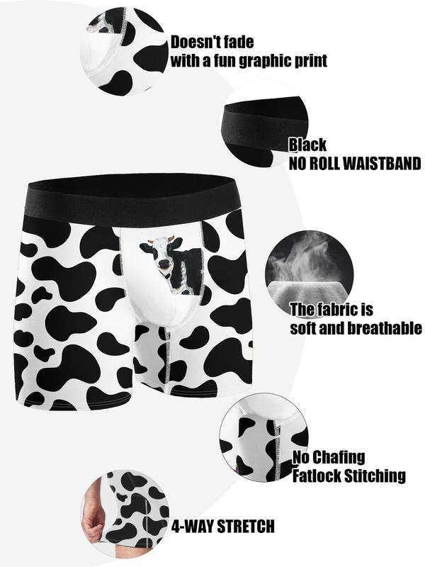 Men's Comfy Cow Print Boxer Brief, Casual Breathable Underwear for Daily Wear, Mens Underwear for All Seasons