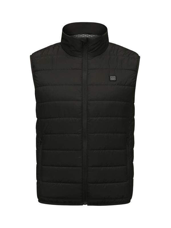 Men's Solid Color Patched Zip Up Heated Vest Jacket, Regular Fit Casual Stand Collar Sleeveless Outerwear for Fall & Winter, Men's Clothes for Daily Wear