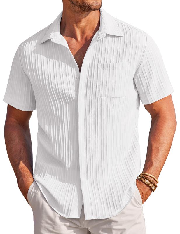 COOFANDY Mens Casual Shirts Short Sleeve Button Down Shirts Fashion Textured Summer Beach Shirt Menswear Top Shortsleeve
