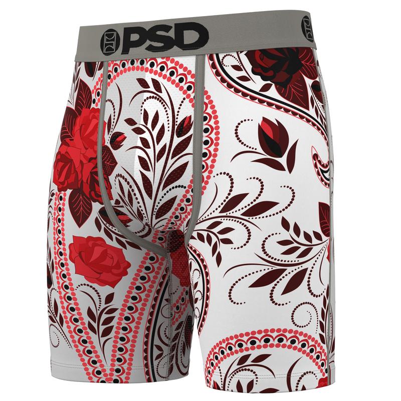 PSD Men's Paisley Blanco Boxer Brief - Standard Length 7 Inch Inseam, Moisture-Wicking 4-Way Stretch