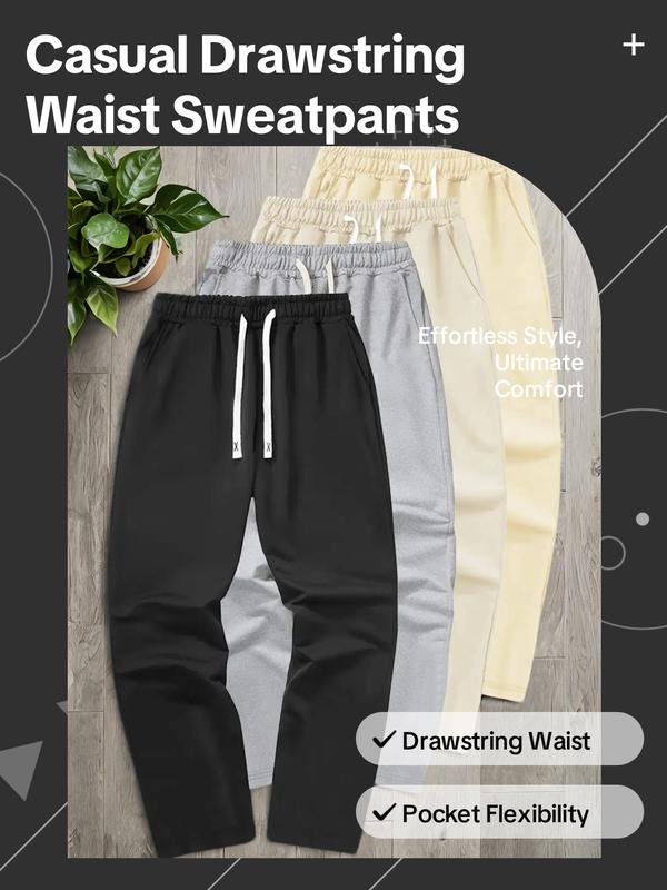 Men's Plain Drawstring Waist Sweatpants, Casual Regular Fit Elastic Waist Pocket Trousers, Sweatpants for Men, Men's Bottoms for Daily Wear, Going Out Outfits, Vintage Clothing