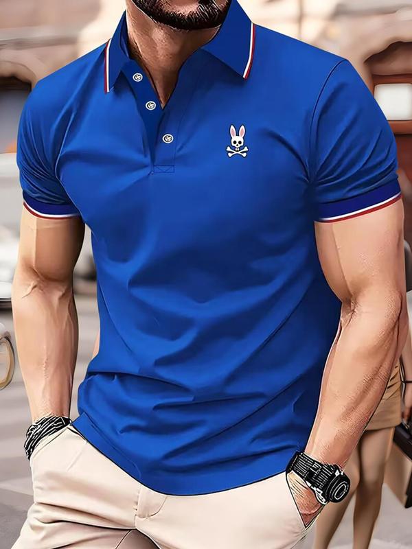 Men's Cartoon Print Polo Shirt, Regular Fit Casual Short Sleeve Button Front Top for Summer, Fashion Men's Clothes for Daily Wear