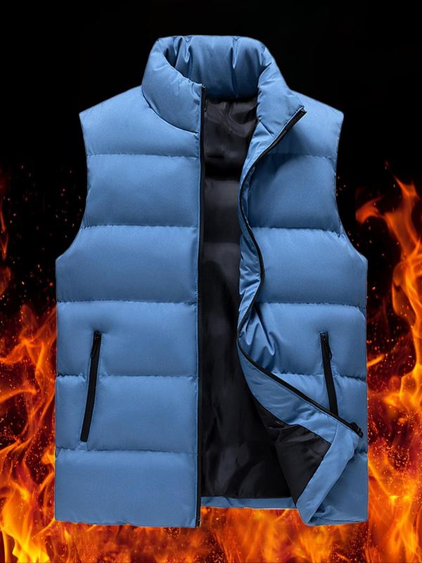 Men's Solid Zip Up Funnel Neck Gilet, Regular Fit Casual Zipper Pocket Vest Outerwear for Fall & Winter, Men's Clothes for Daily Wear