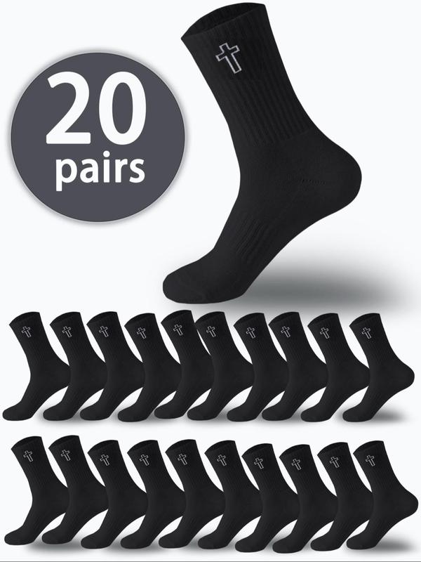 Men's Cross Print Crew Socks, Casual Comfy Breathable Mid-calf Socks for Daily Wear, Men's Socks for All Seasons