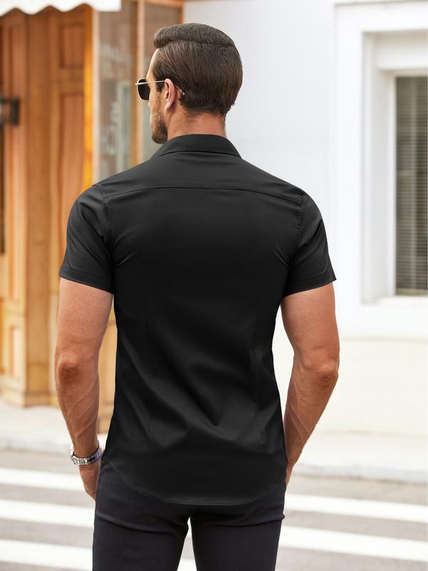 COOFANDY Summer Clearance Men's Muscle-fit Casual Short-sleeved Shirt Fabric Menswear Shortsleeve Activewear  Elastic Spandex Stretch Tops  Classic Classy Stylish