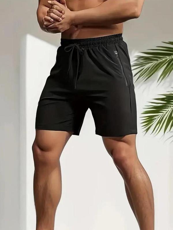 Men's Letter Print Zipper Pocket Shorts, Regular Fit Casual Breathable Quick Drying Straight Leg Short Pants, Mens Shorts, Men's Bottoms for All Seasons