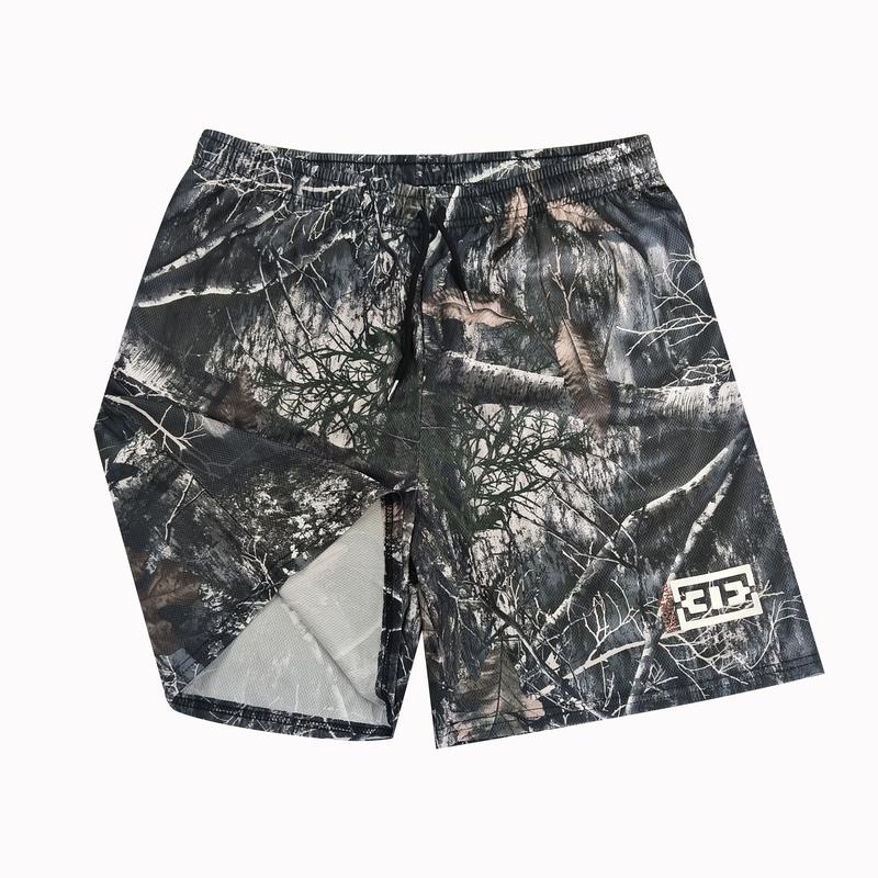 Camouflage Camo Shorts New casual comfort Old tree high waist shorts Men's muscle fitness quarter pants mesh breathable, men'sand women's elastic shorts Menswear Underwear Tropical Trouser Polyester Stylish Loose Workout