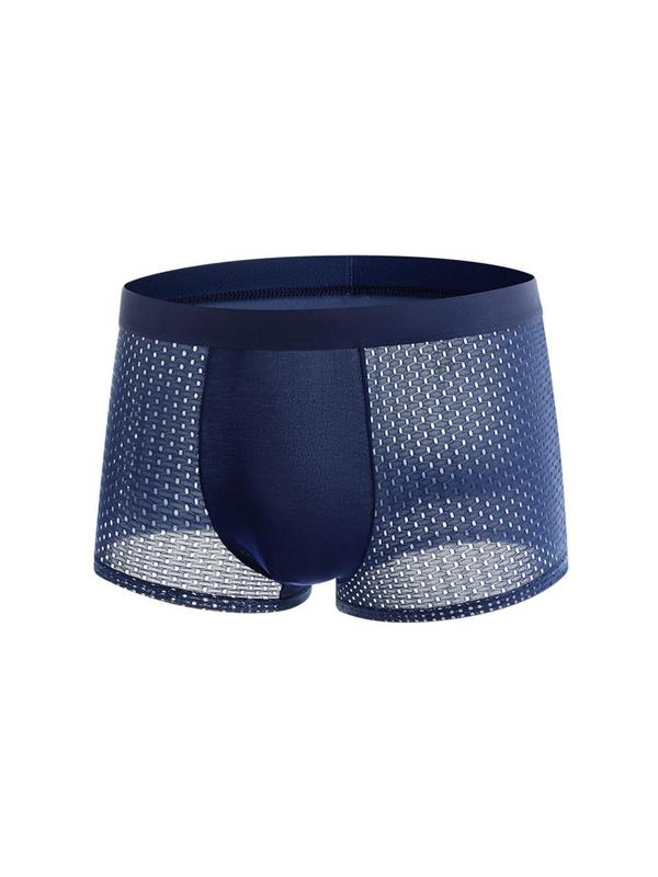 Men's Solid Ice Silk Sheer Mesh Boxer Brief, Breathable Comfy Panty for Daily Wear, Soft Menswear for Daily Wear