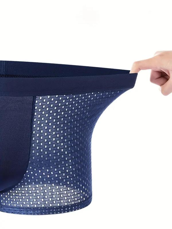 Men's Solid Ice Silk Sheer Mesh Boxer Brief, Breathable Comfy Panty for Daily Wear, Soft Menswear for Daily Wear