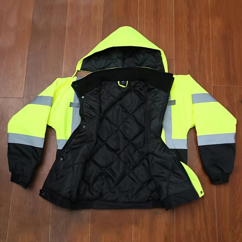 [Rapid shipment]1pc, Autumn and Winter Work Jacket with Hat, Reflective Clothing for Night, Waterproof Reflective Workwear, Riding in Heavy Rain, Outdoor Clothing