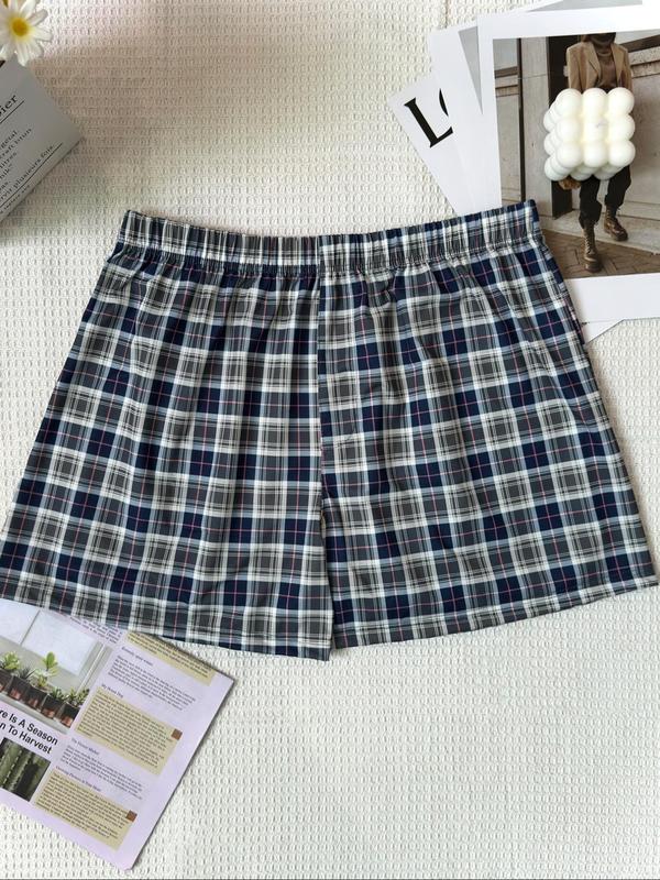 Men's Plaid Print Elastic Waist Sleep Shorts, Casual Comfy Breathable Pajama Shorts for Daily Wear, Men's Sleep Bottoms for All Seasons