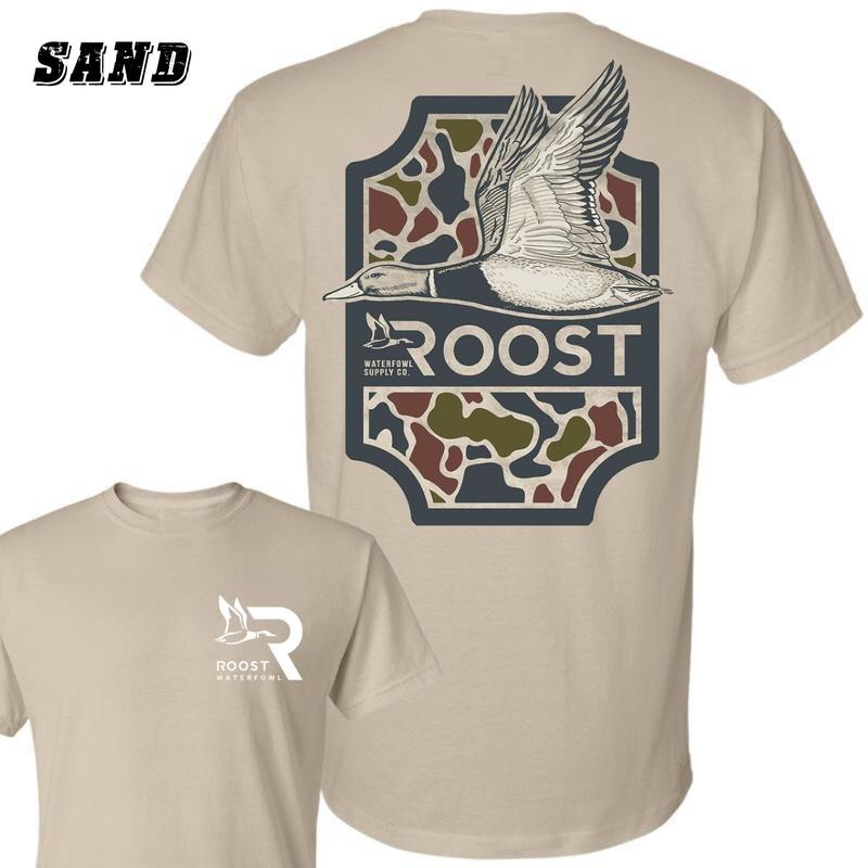 Roost Waterfowl Duck Hunting T-Shirt - Camo Design , Black Outdoor Graphic Tee , Perfect for Waterfowl Hunters , Unisex Shirt for Comfort and Style , Durable Hunting Apparel , Ideal for Nature Enthusiasts Menswear Classic Crewneck Underwear Streetwear