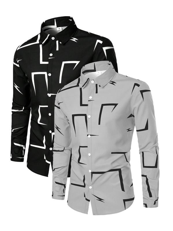 Men's Irregular Art Pattern Versatile Trendy Shirt, Back To School Stylish Button Up Long Sleeve Shirts, Shirts for Men, Going Out Outfits for Fall, Trendy Chic Men Clothing for Work Office Outdoor Daily Wear, Fall Outfits, Fallfreshness