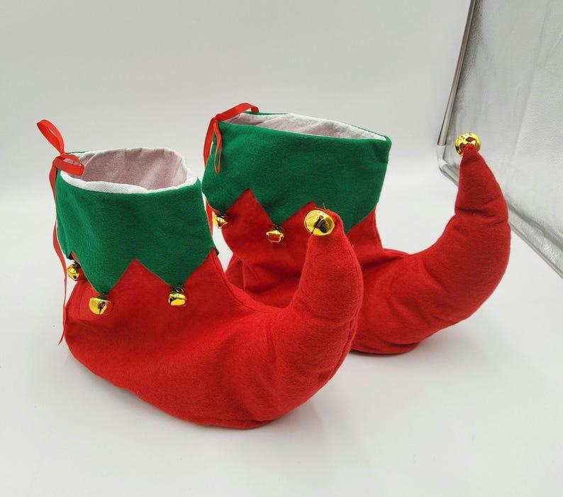 Unisex Adult Holiday Elf Shoes Red and Green Santa's Helper Christmas Costume Accessory With Gold Jingle Bells One Size Fits Most