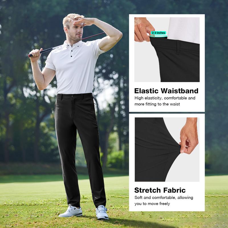 PULI Golf Pants Men Stretch Slim fit Hiking Pants Lightweight Dress Casual Tapered Zipper Pockets