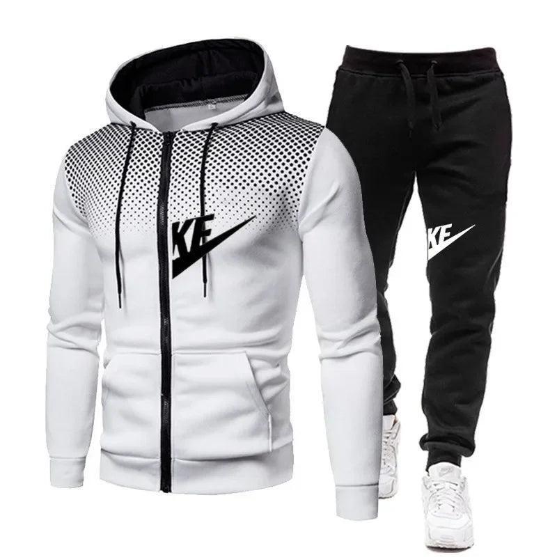 New High Quality Men's Autumn Winter Sets Zipper Hoodie+Pants Pieces Casual Tracksuit Male Sportswear Warm Clothing Sweat Suit