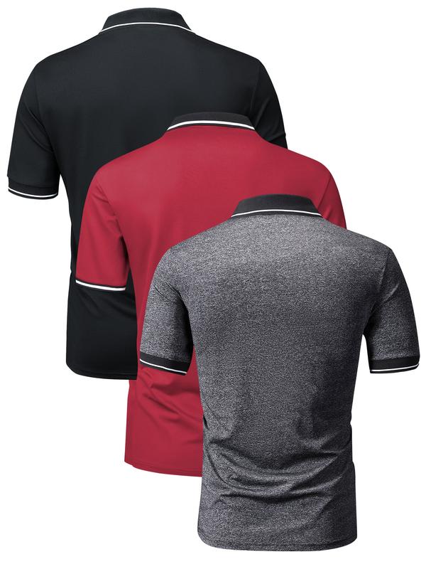 3 Pack Men's Short Sleeve Lapel Collar Golf Polo T-Shirt in Solid Color,Summer outdoor men's comfortable casual clothing Menswear Top