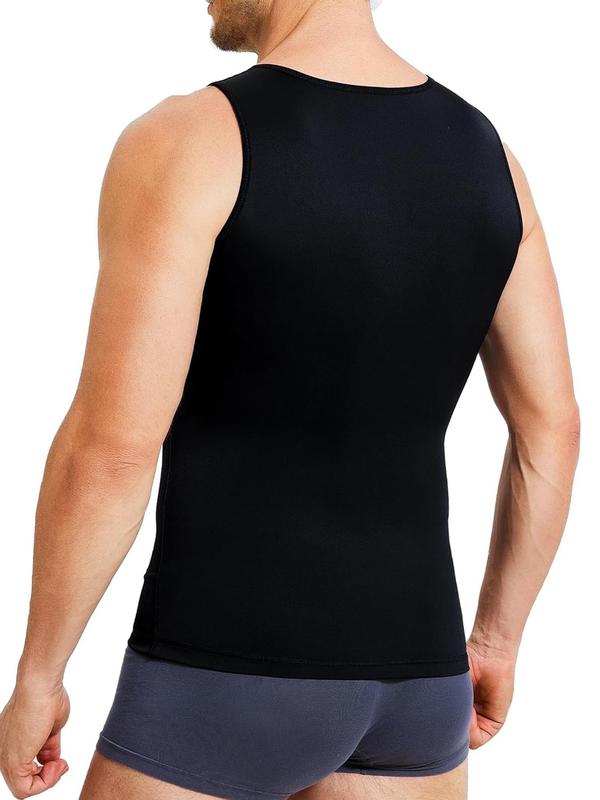 Men's Solid Color High Stretch Shapewear Tank Top, Breathable Comfortable Shaper Vest, Tummy Control Shapewear for Men