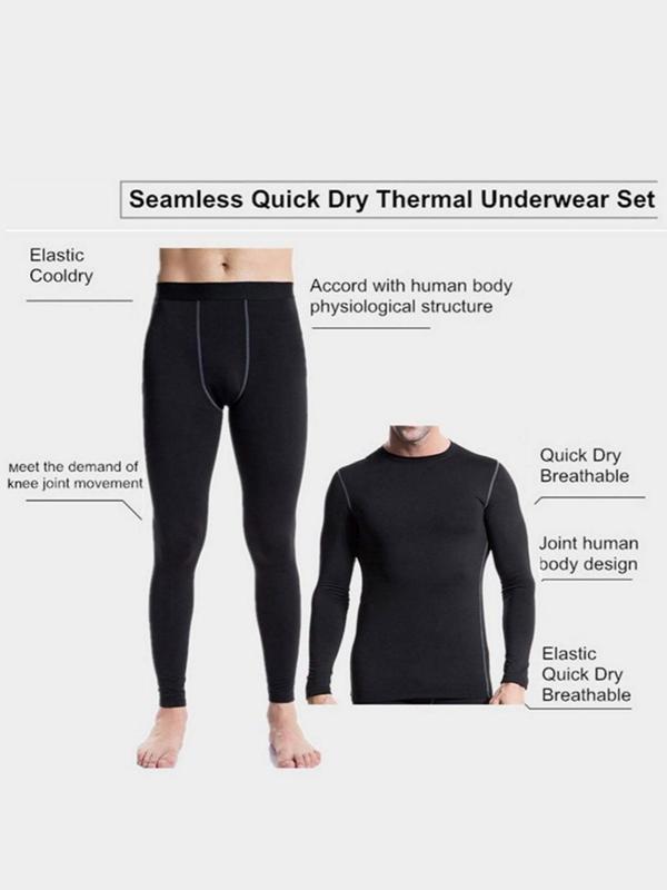 Men's Top Stitching Thermal Underwear Set, Base Layer Men Cold Weather Top Bottom, Casual Comfy Warm Round Neck Long Sleeve Top & Pants Set for Fall & Winter, Basic Tops & Skinny Pants Set, Fall Wear, Fallfreshness