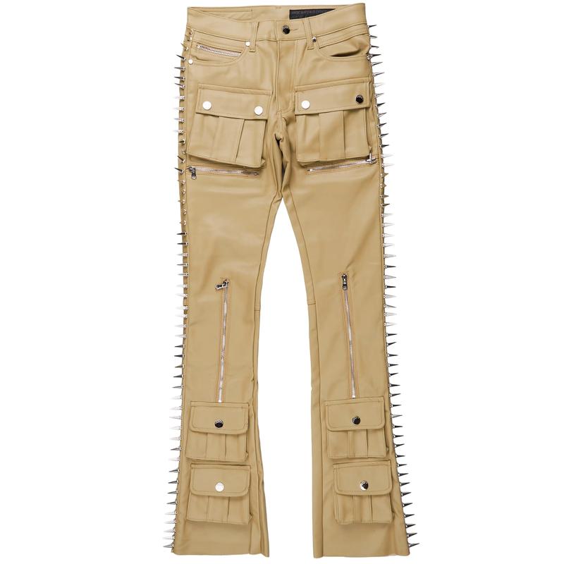 Leopold Beige PU Stacked Flare Jean