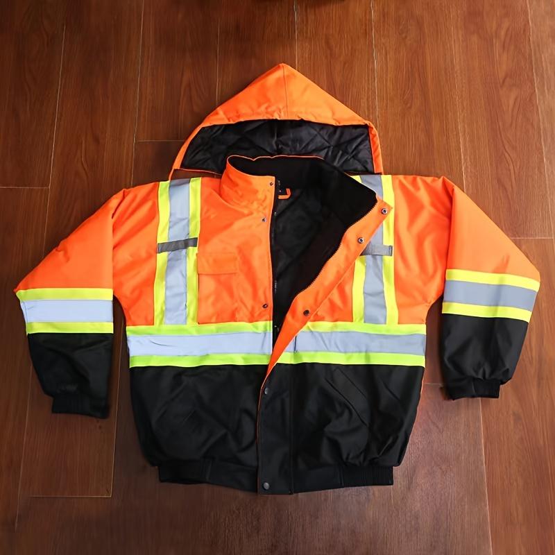 [Rapid shipment]1pc, Autumn and Winter Work Jacket with Hat, Reflective Clothing for Night, Waterproof Reflective Workwear, Riding in Heavy Rain, Outdoor Clothing