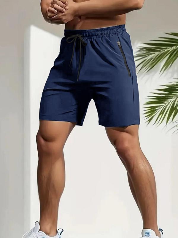 Men's Letter Print Zipper Pocket Shorts, Regular Fit Casual Breathable Quick Drying Straight Leg Short Pants, Mens Shorts, Men's Bottoms for All Seasons