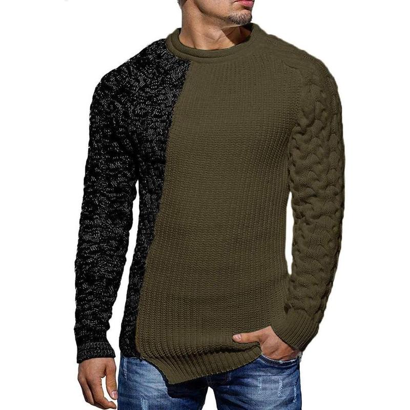 Runcati Men's Pullover Sweater Winter Ribbed Knitted Color Block Comfort Stylish Twisted Long Sleeve Sweaters