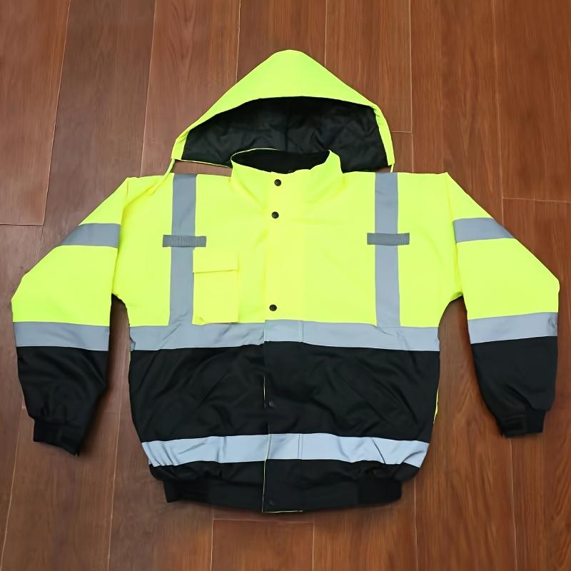 [Rapid shipment]1pc, Autumn and Winter Work Jacket with Hat, Reflective Clothing for Night, Waterproof Reflective Workwear, Riding in Heavy Rain, Outdoor Clothing